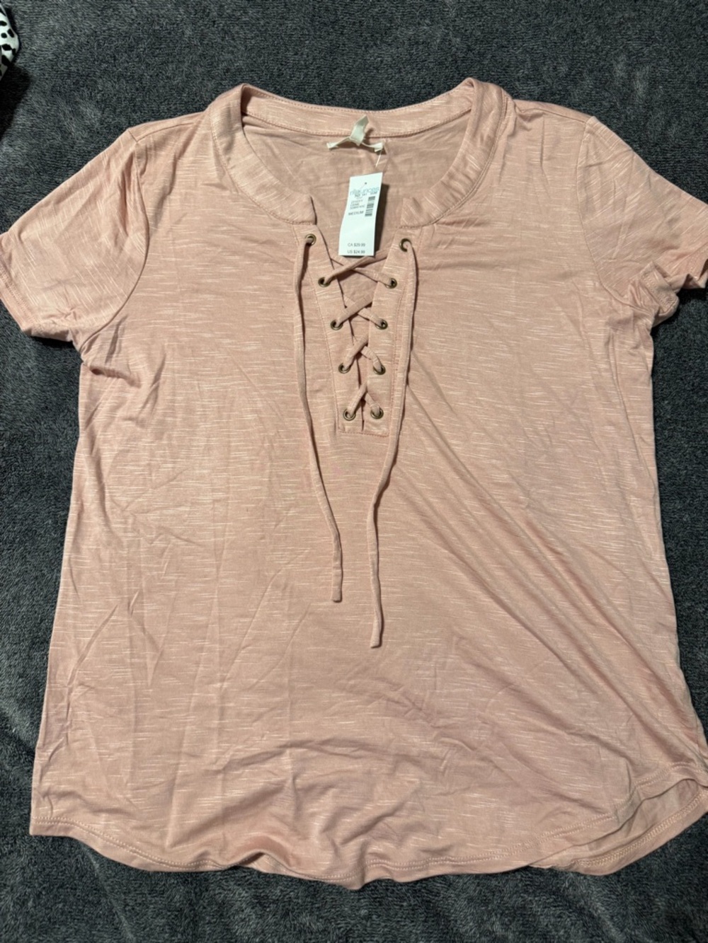Maurices Lace-Up Short Sleeve Women's Top — Blush Pink